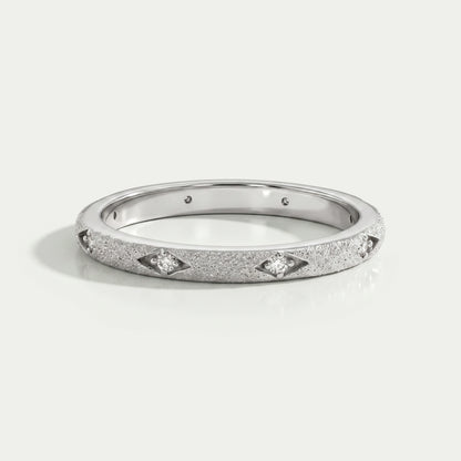 Textured Finish Dainty Diamond Wedding Band Ring