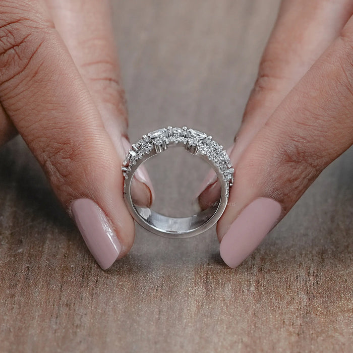 Three Row Round and Marquise Cut Diamond Half Eternity Band
