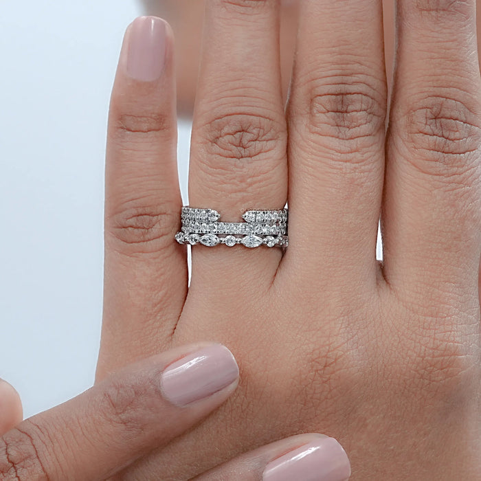 Three Row Round and Marquise Cut Diamond Half Eternity Band