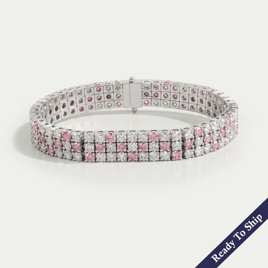 Three Row Pink Round Diamond Tennis Bracelet Bracelet