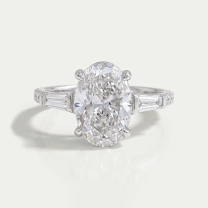 Oval Cut Three Stone Accent Diamond Engagement Ring Ring