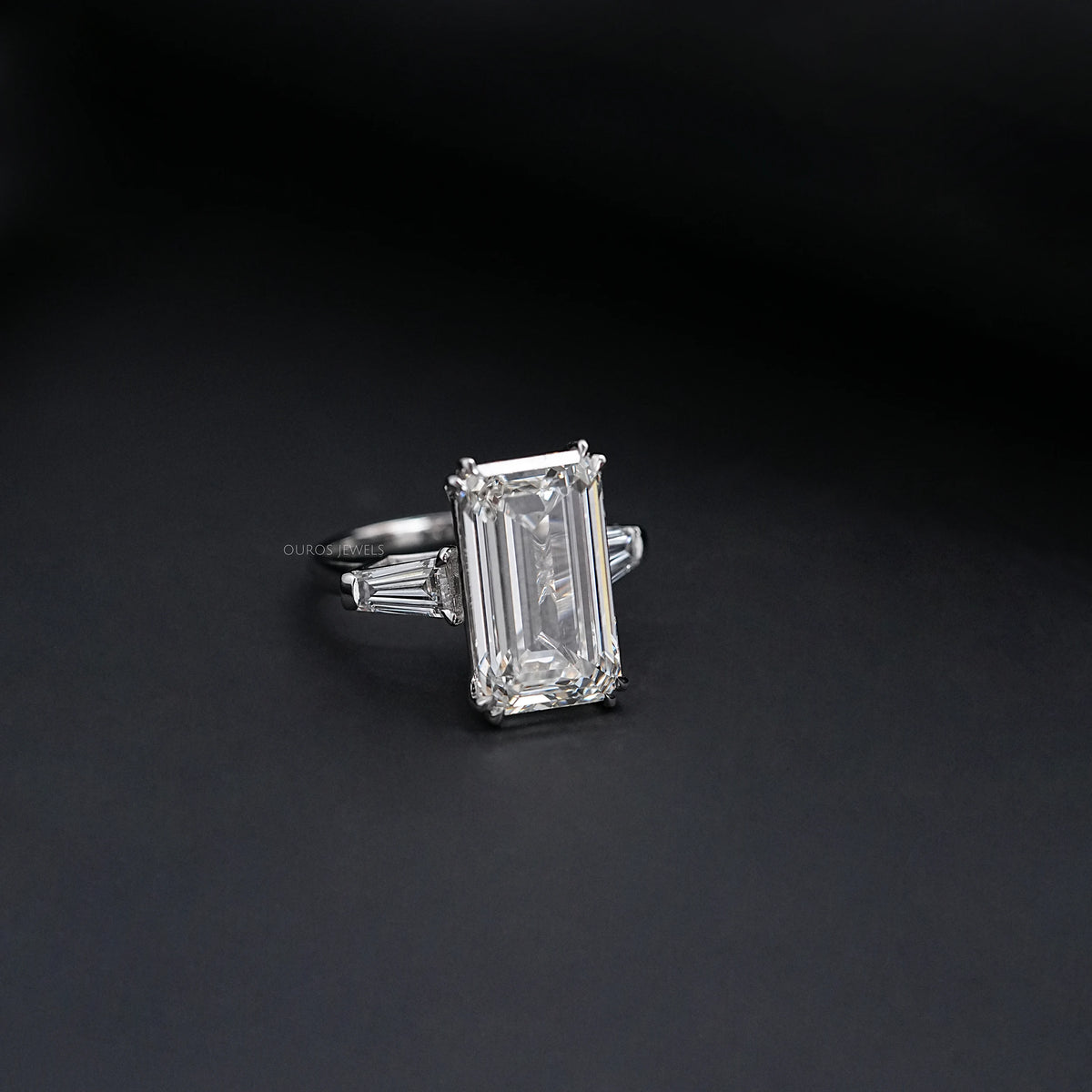 Emerald Three Stone Engagement Ring - Tapered Baguette Rings