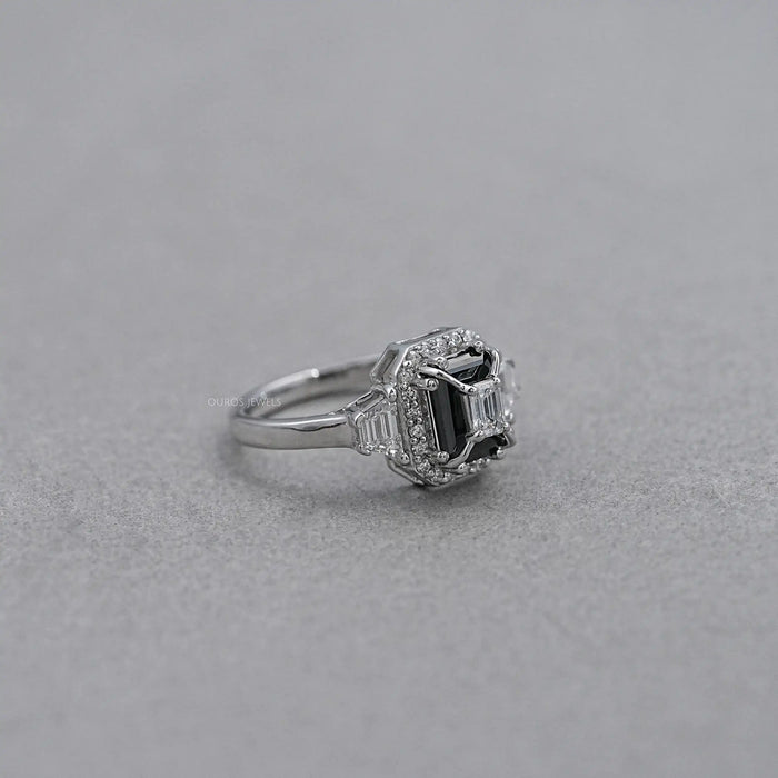 3 Stone Black Emerald Cut Diamond Ring