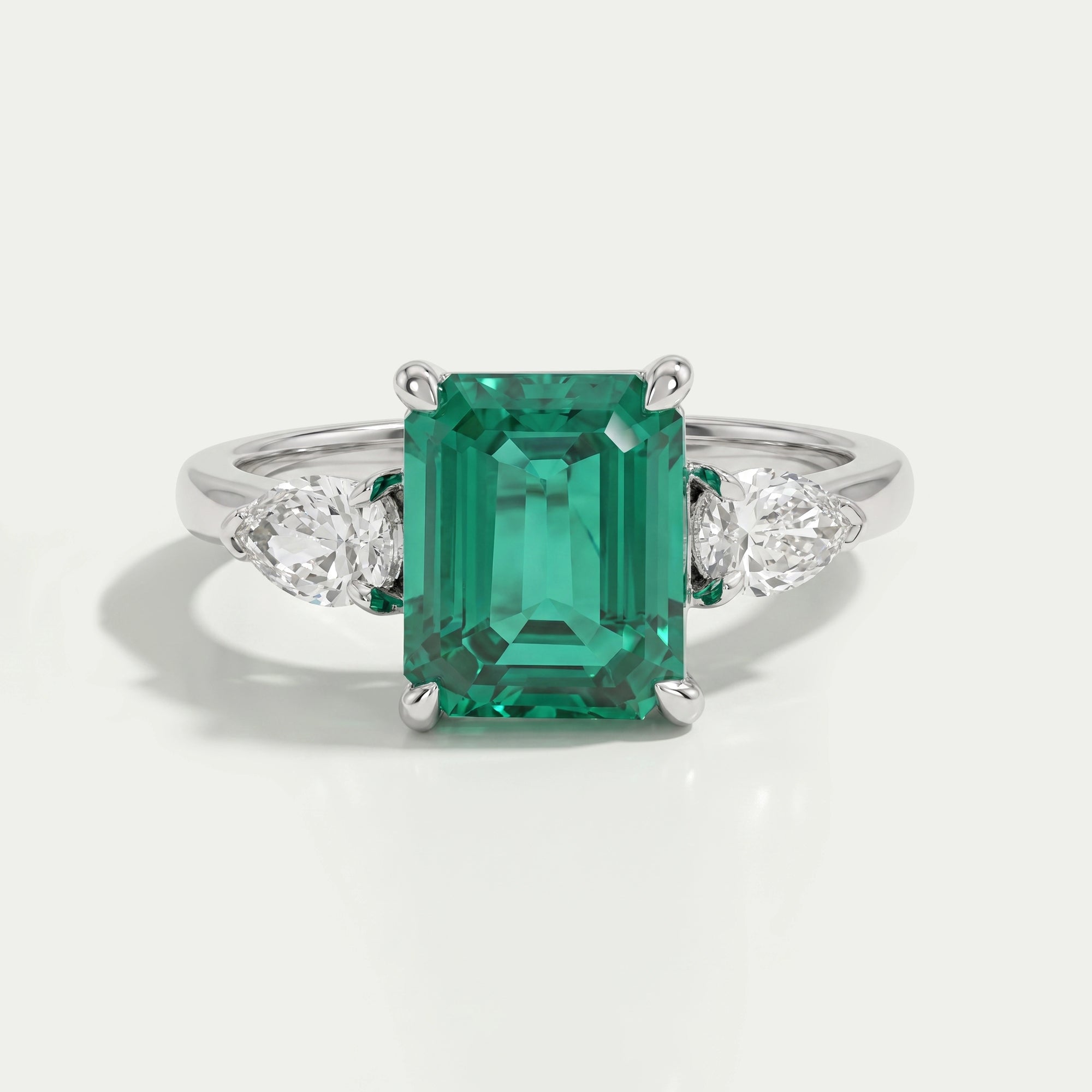Emerald Gemstone Three Stone Ring Ring