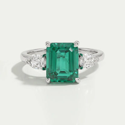 Emerald Gemstone Three Stone Ring Ring