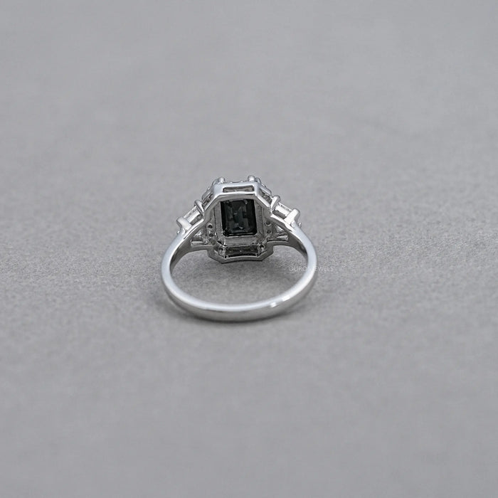 3 Stone Black Emerald Cut Diamond Ring