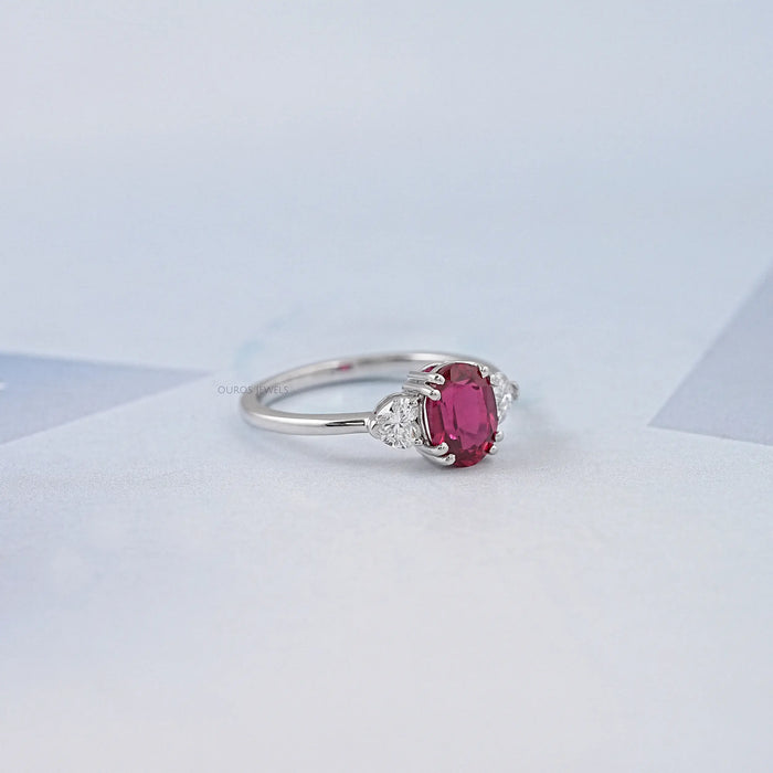 Ruby Oval Gemstone Three Stone Ring