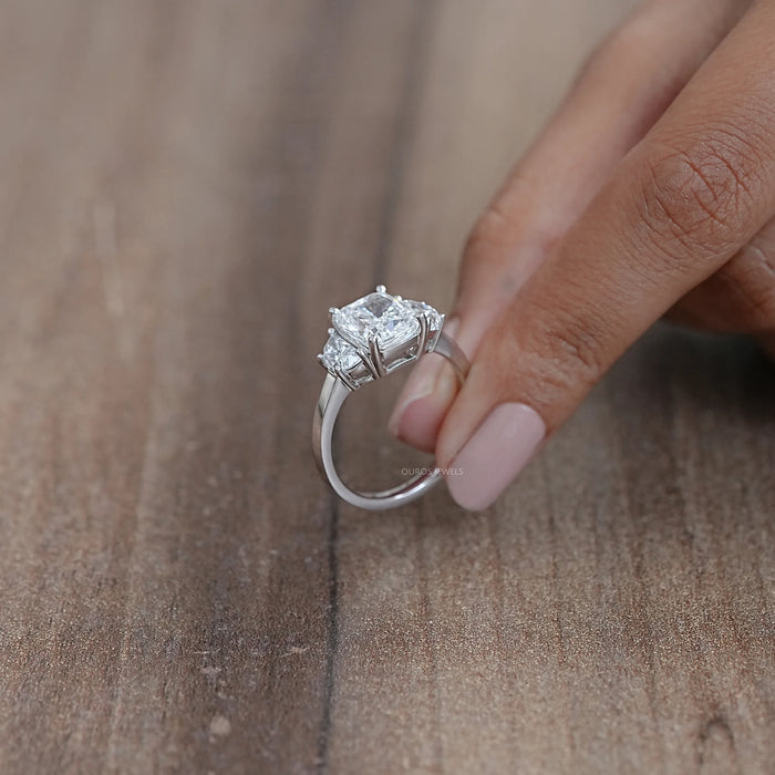 Trinity Cushion Cut Lab Diamond Engagement Rings