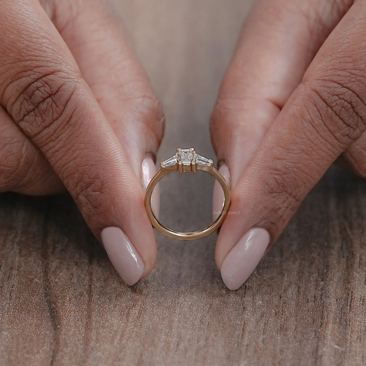 Baguette and Tapared Baguette Lab Diamond Three Stone Ring Rings