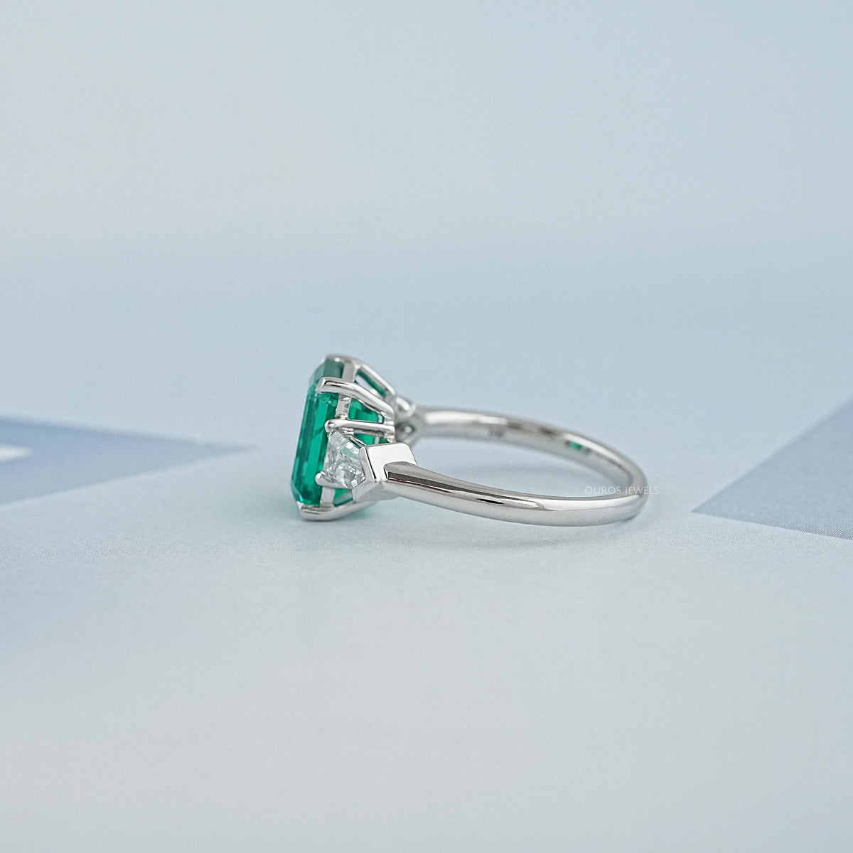 Three-Stone Emerald And Bullet Cut Diamond Ring Ring