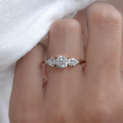 3 Stone Round Cut Lab Diamond Engagement Ring Rings