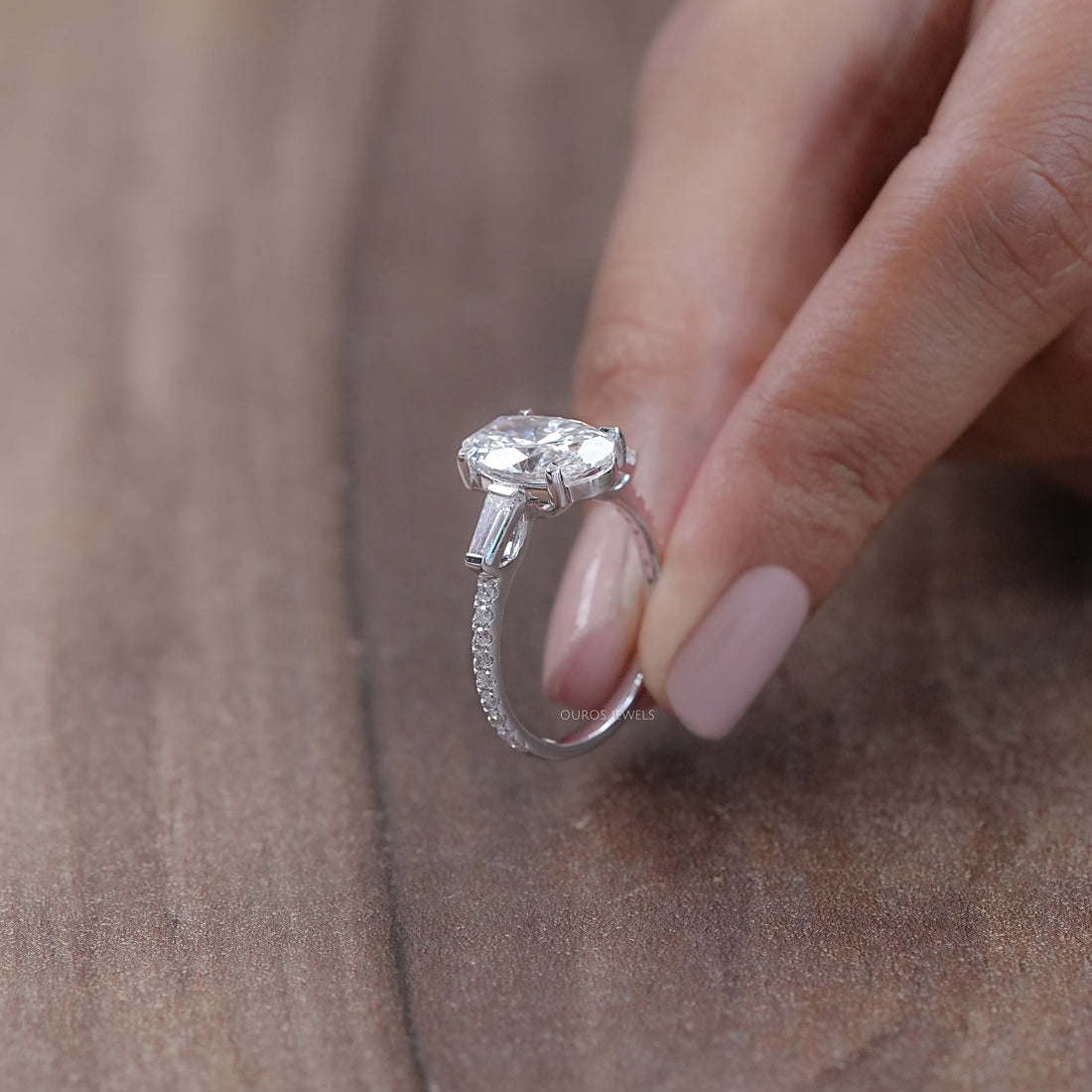 Oval Cut Three Stone Accent Diamond Engagement Ring Ring