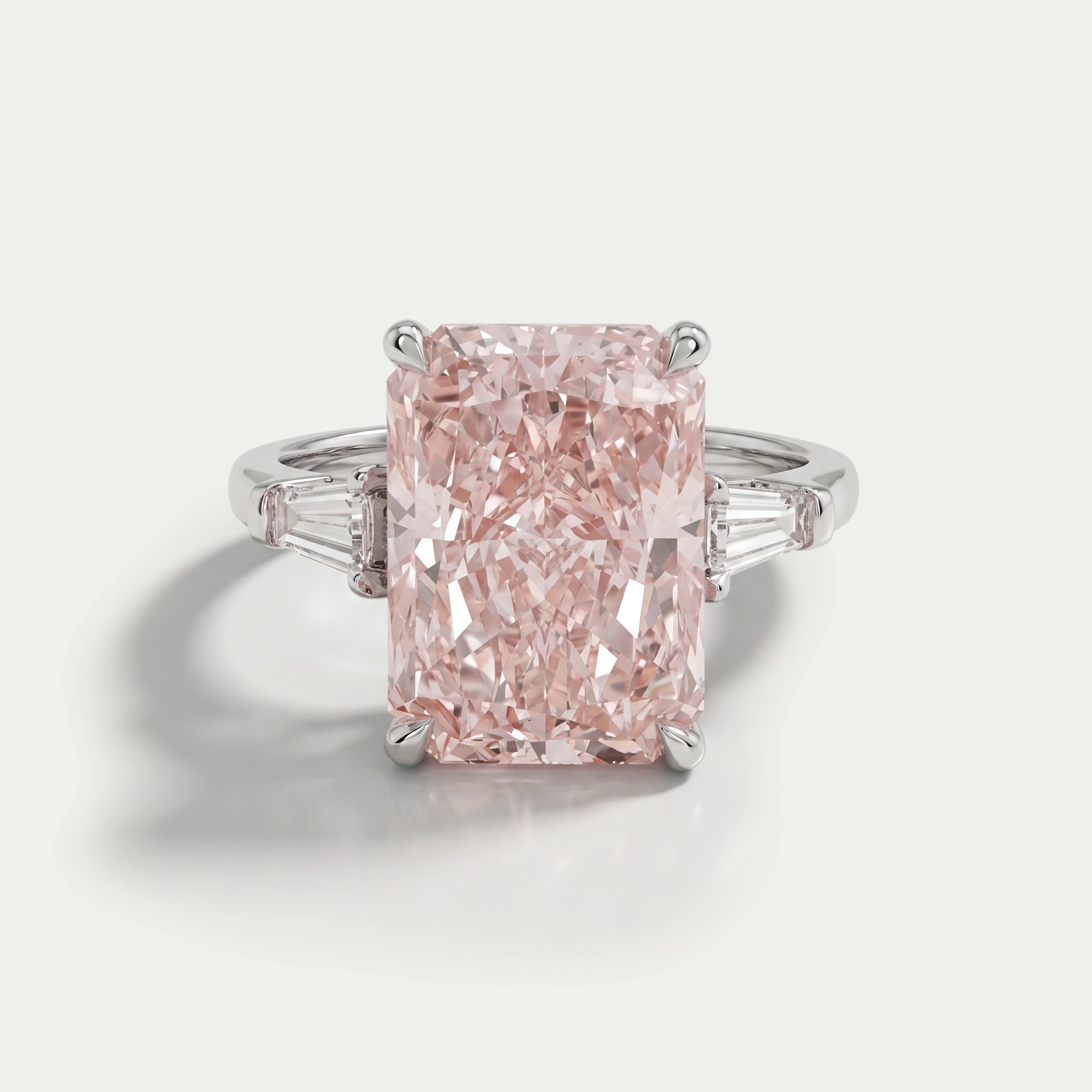 Pink Radiant Cut Lab Diamond Three Stone Ring