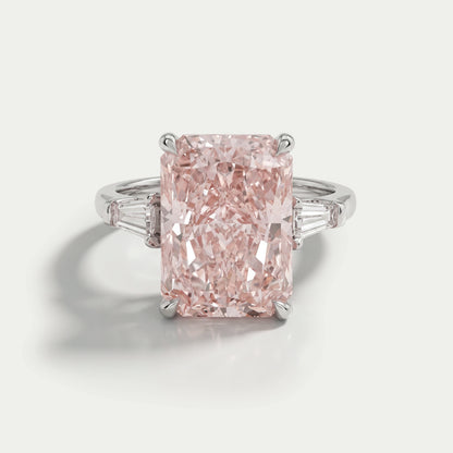 Pink Radiant Cut Lab Diamond Three Stone Ring