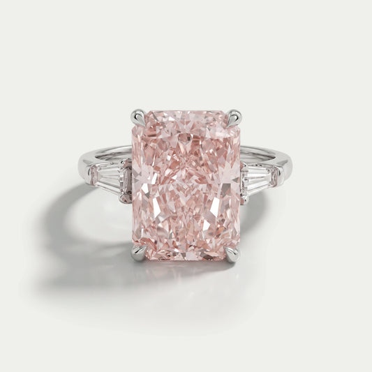 Pink Radiant Cut Lab Diamond Three Stone Ring