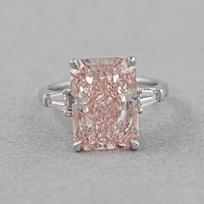 Pink Radiant Cut Lab Diamond Three Stone Ring