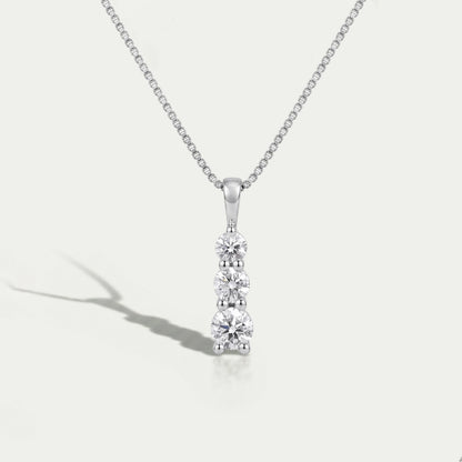 3 Stone Round Cut Lab Diamond Bar Pendant Necklaces