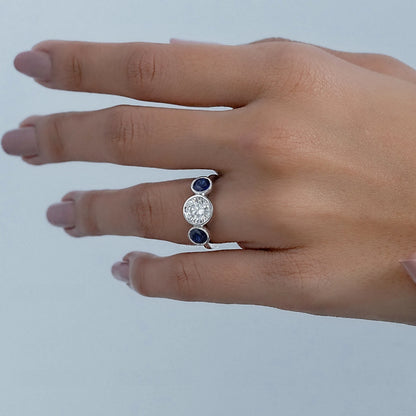 Three Stone Sapphire Gemstone Bezel Set Ring Ring