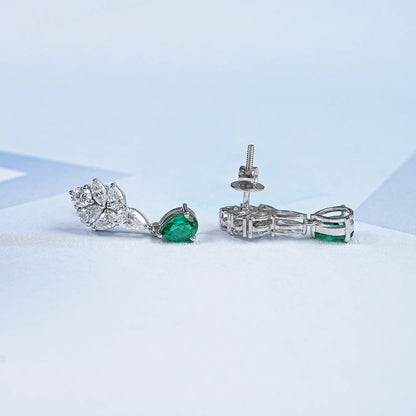Emerald With Diamond Cluster Pear Drop Earrings Earring