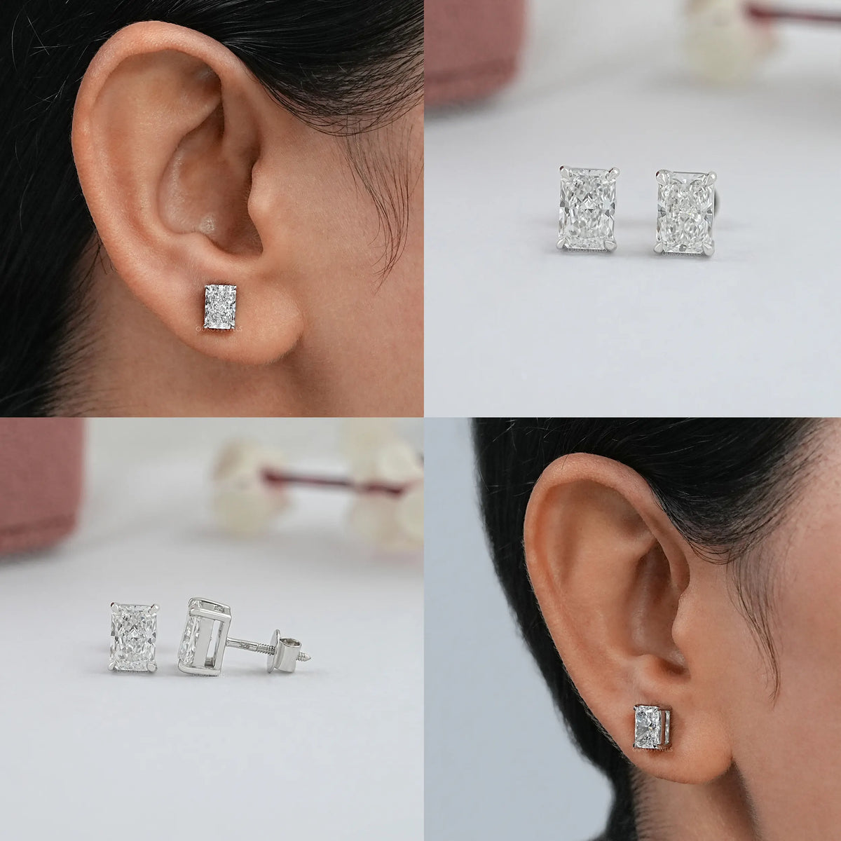IGI Certified Radiant Cut Lab Grown Diamond Stud Earrings