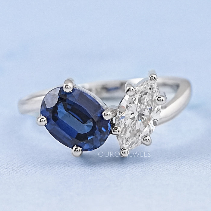 Sapphire Oval & Marquise Diamond Two Stone Toi Et Moi Ring 