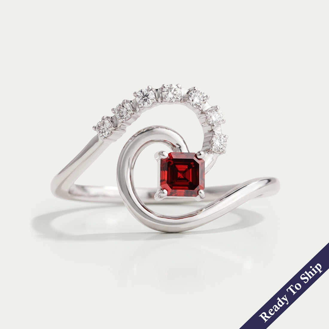 Red Asscher Diamond Tourbillon Ring
