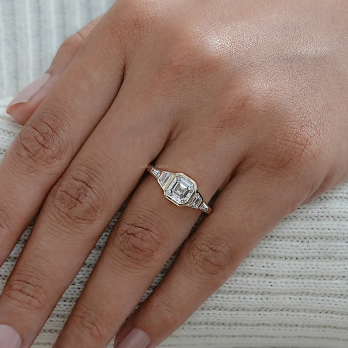 Five Stone Asscher And Trapezoid Diamond Bezel Set Ring