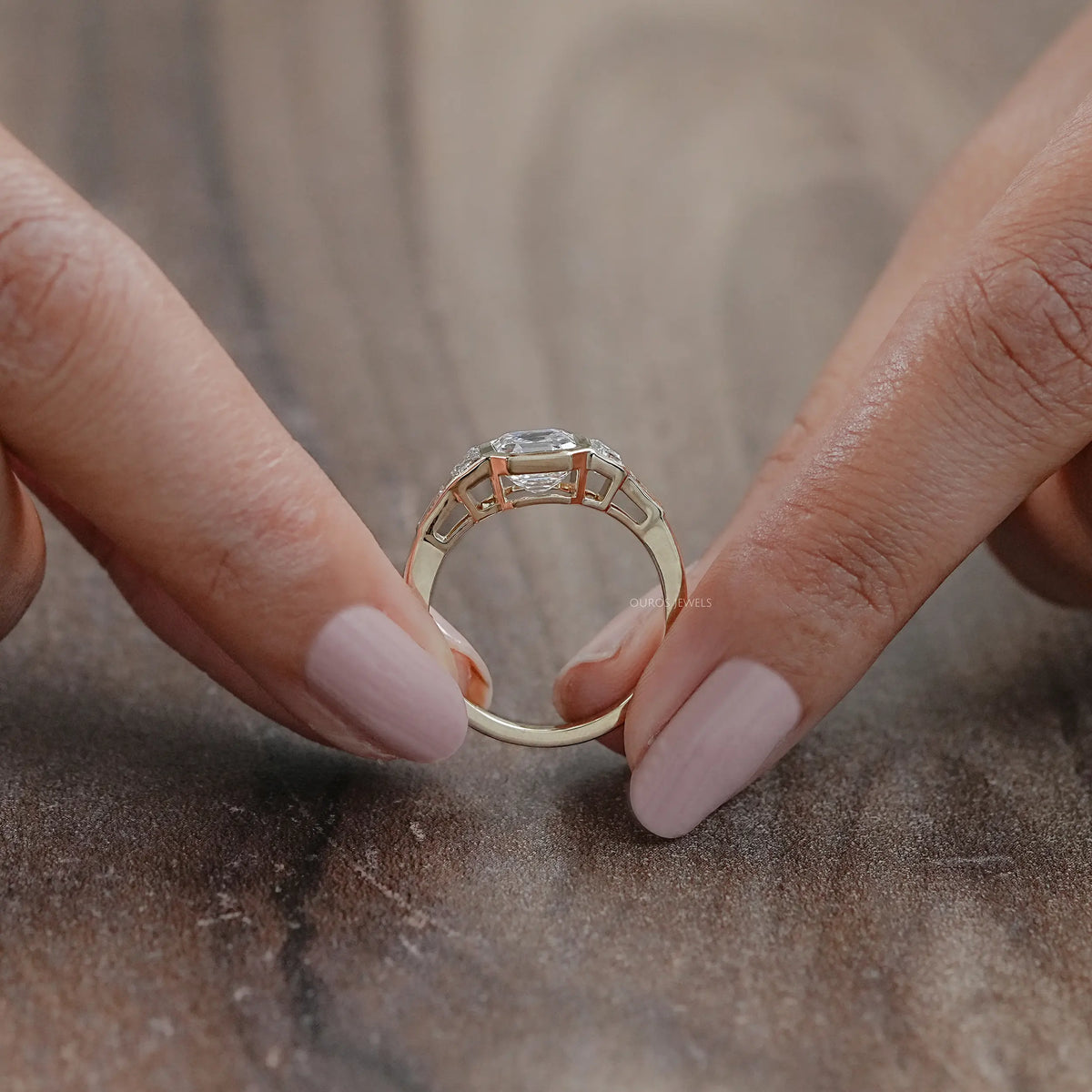 Five Stone Asscher And Trapezoid Diamond Bezel Set Ring Rings