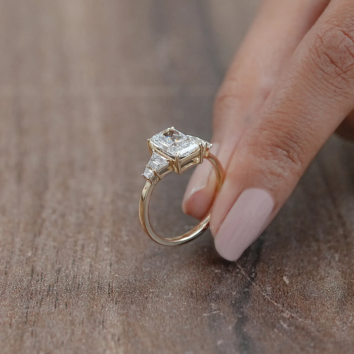 Radiant And Trapezoid Diamond Five Stone Engagement Ring