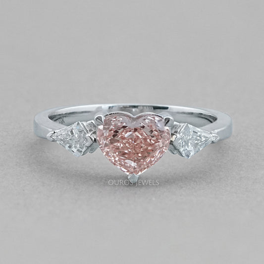 3 Stone Pink Heart Cut Diamond Engagement Ring Ring