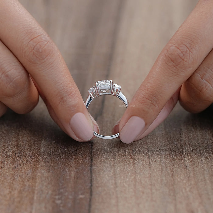 Trinity Cushion Cut Lab Diamond Engagement Rings