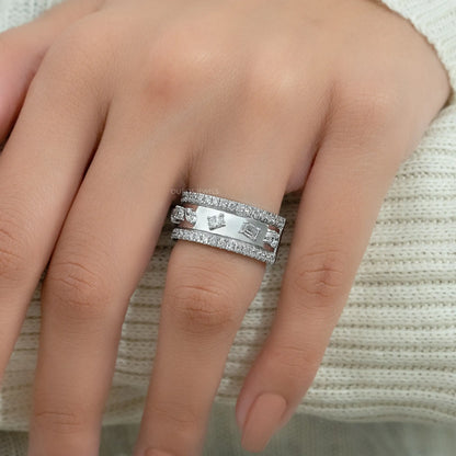 Triple Row Mixed Diamond Eternity Band Ring