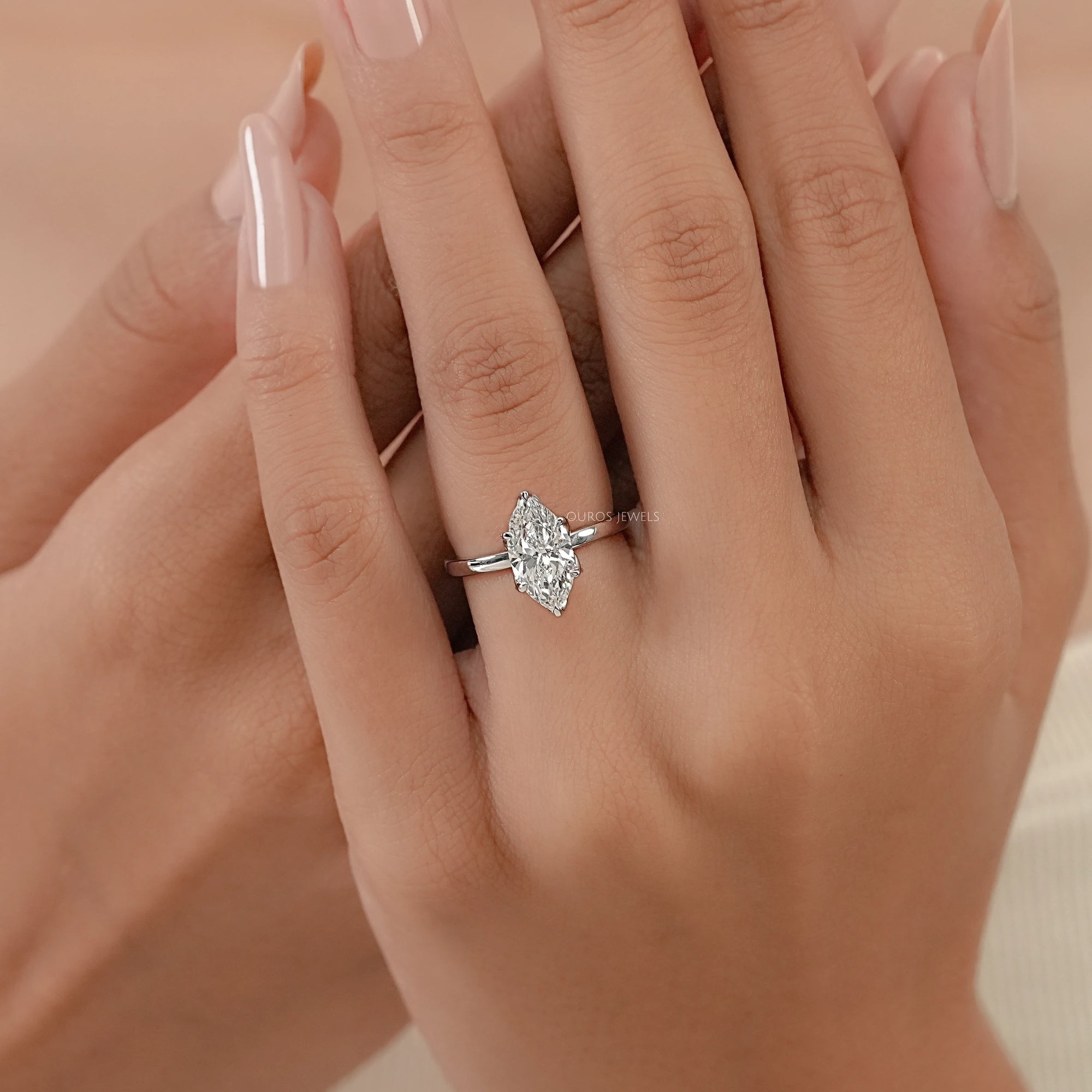 Tulip Hidden Halo Marquise Diamond Ring Ring