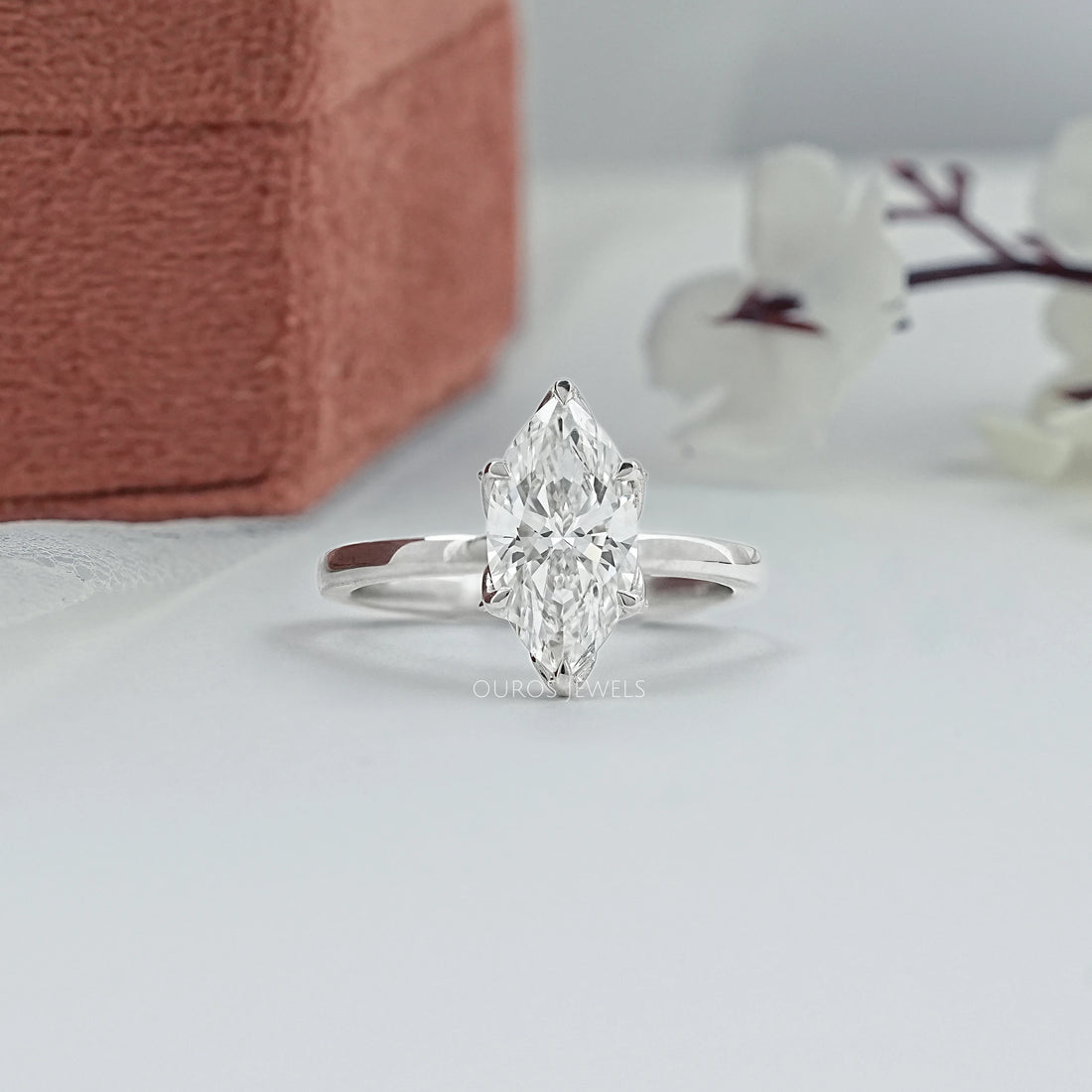 Tulip Hidden Halo Marquise Diamond Ring Ring