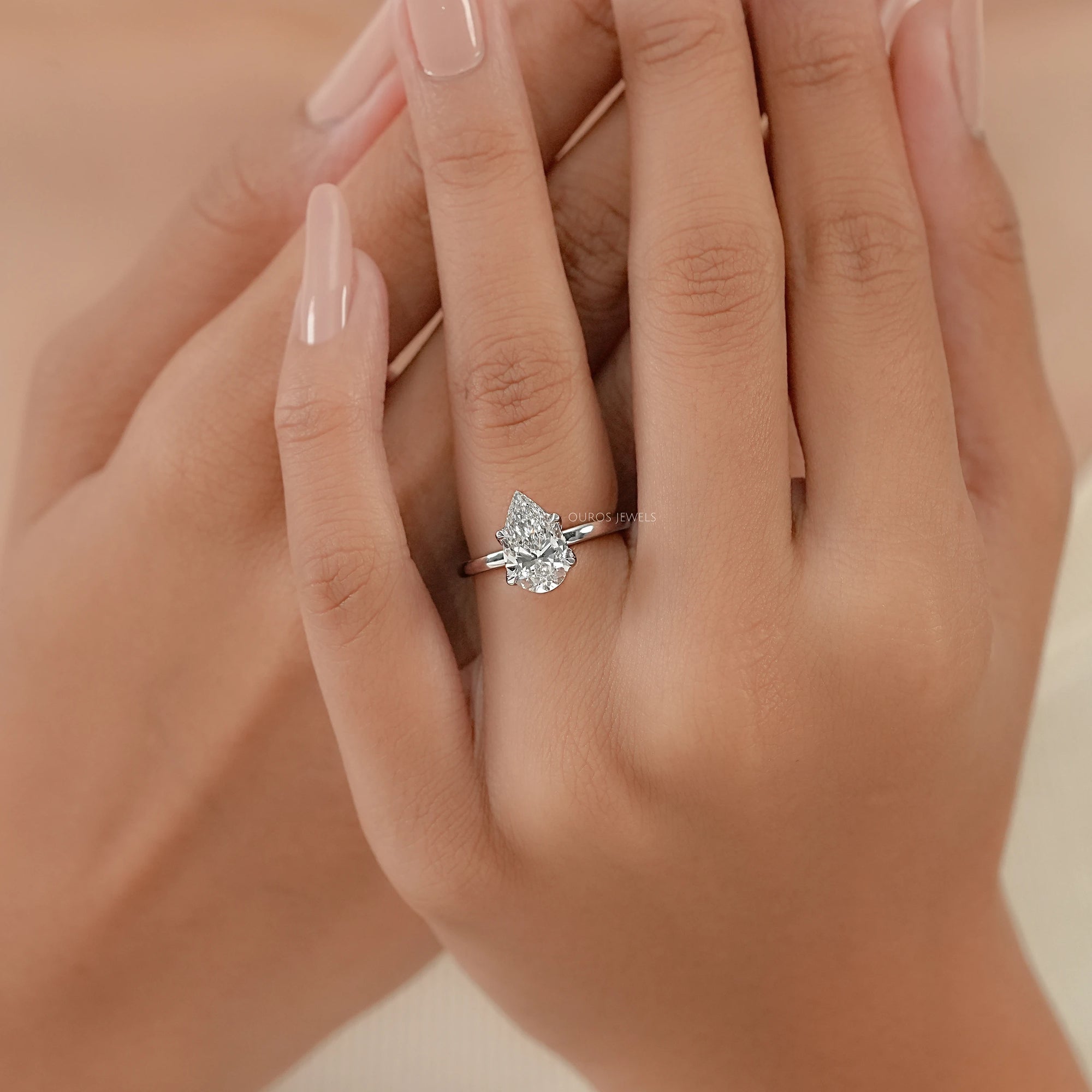 Tulip Set Hidden Halo Pear Cut Engagement Ring Ring