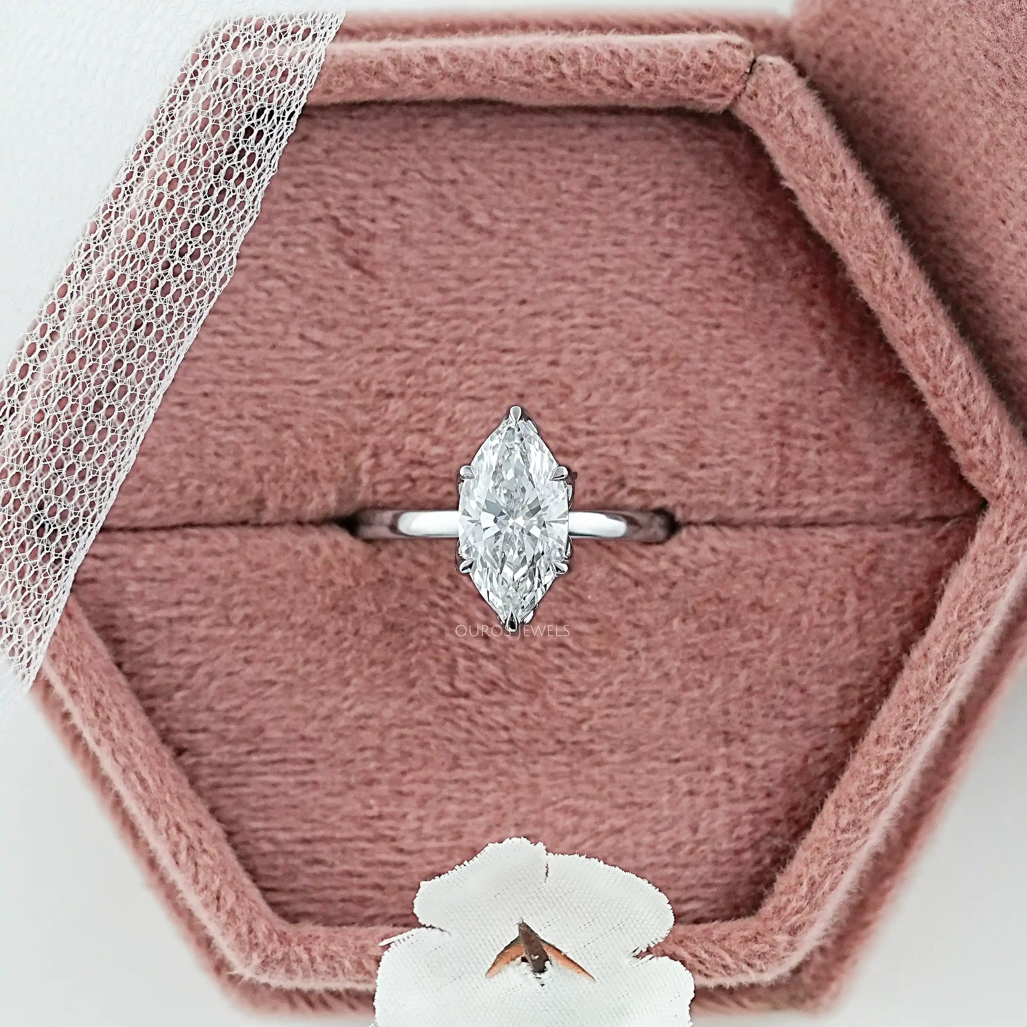 Tulip Hidden Halo Marquise Diamond Ring Ring