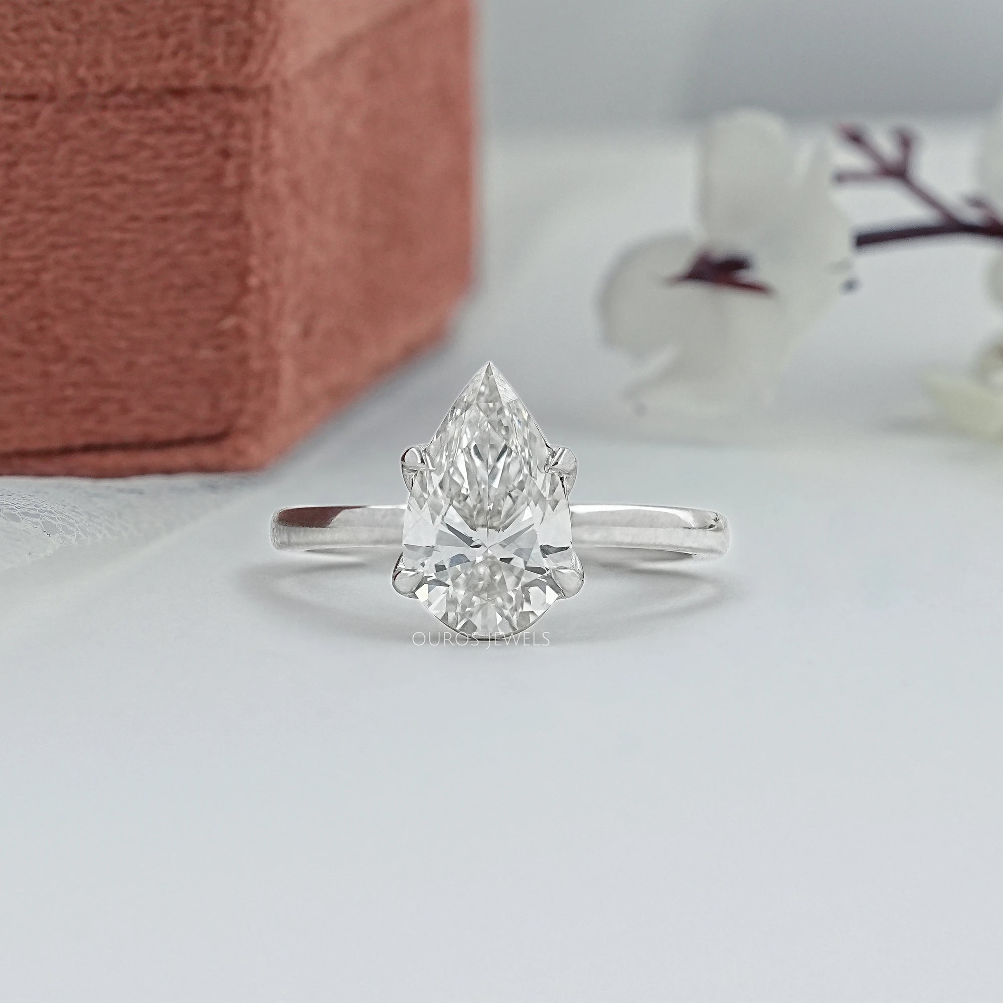 Tulip Set Hidden Halo Pear Cut Engagement Ring Ring