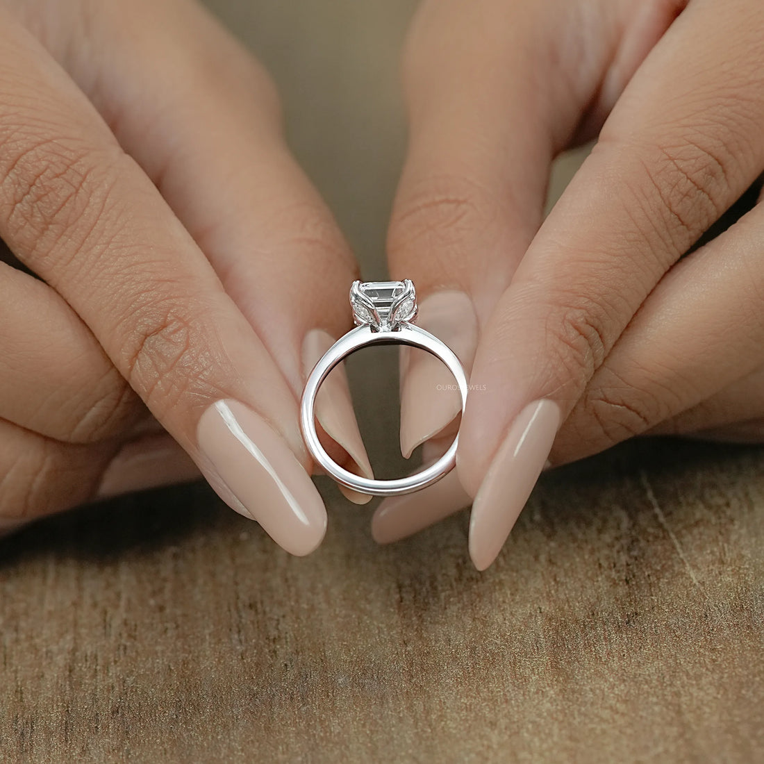 Asscher Cut Tulip Set Hidden Halo Ring Ring