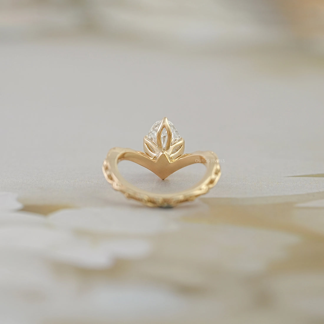 Old Mine Moval Cut Engraved Curved Engagement Ring Rings
