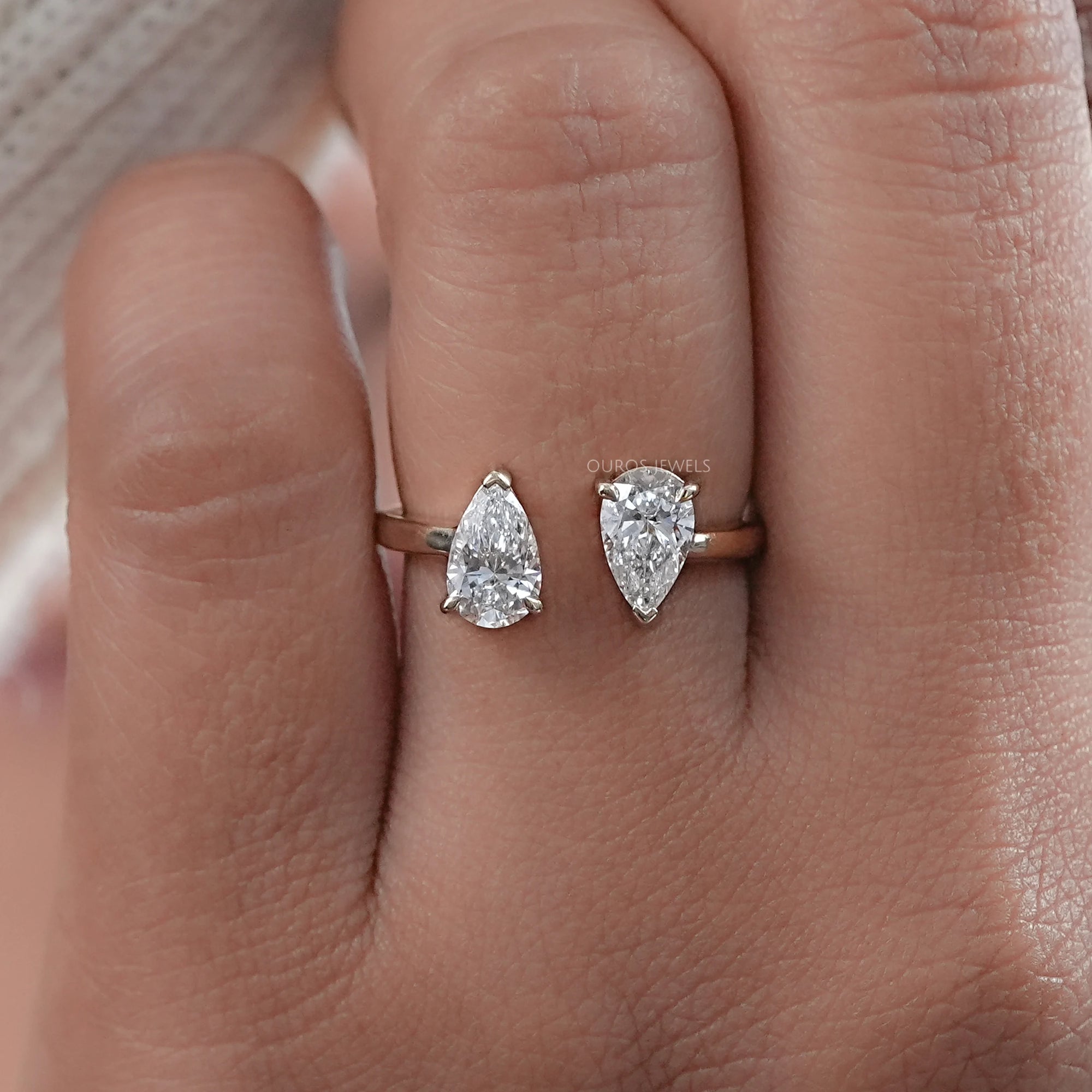 Two Stone Pear Lab Diamond Toi Et Moi Open Cuff Ring