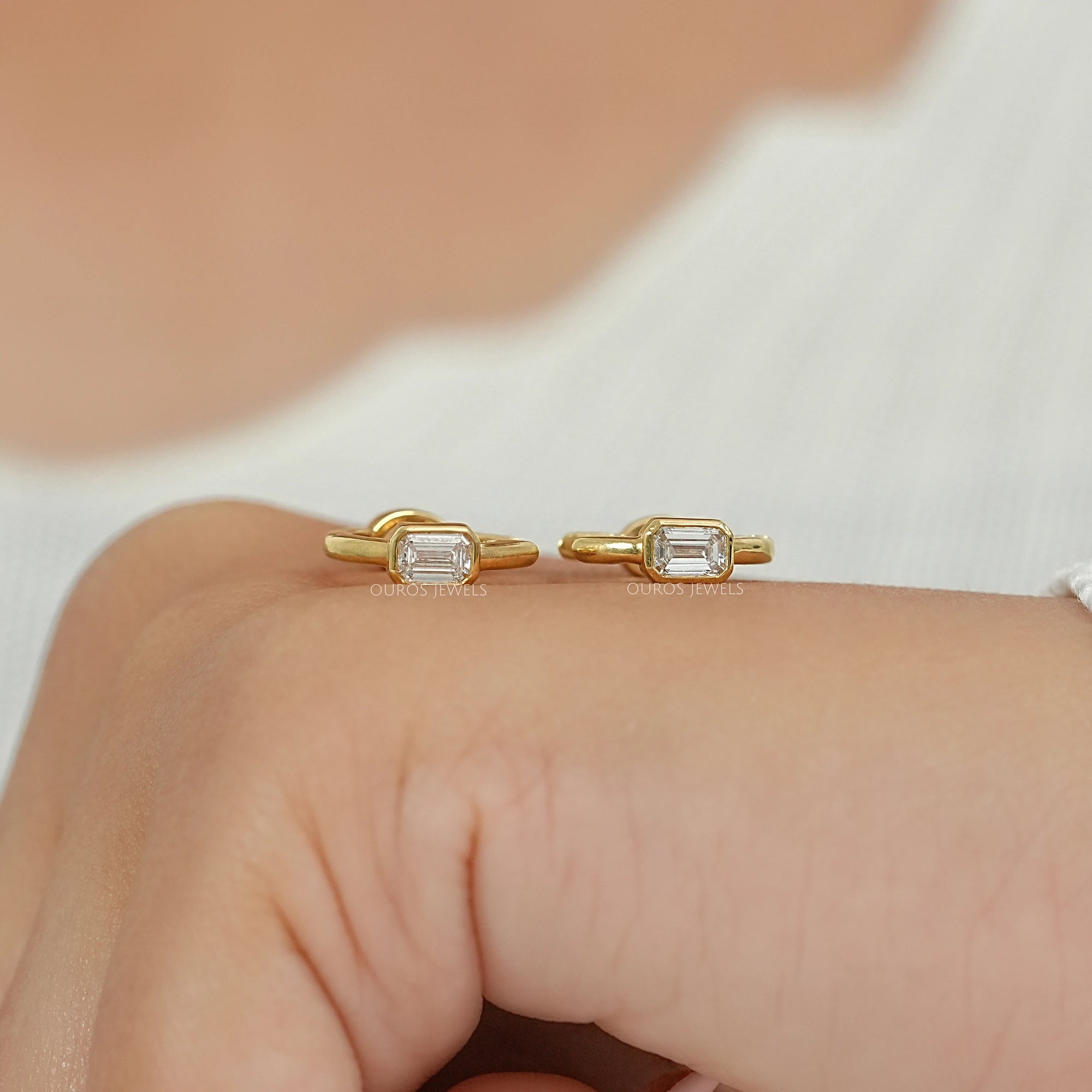 Two Stone Lab Diamond Bezel Set Hoop Earrings Earrings