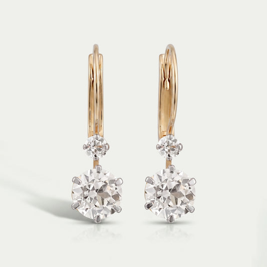 Two Stone Old European Round Cut Dangle Earrings Earrings