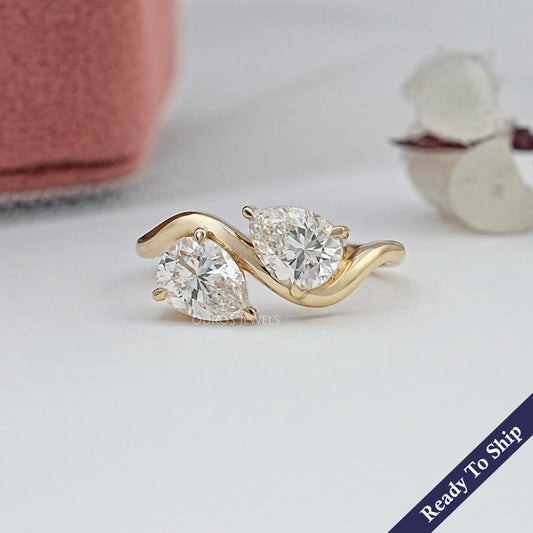 Two Stone Pear Diamond Wave Engagement Ring Ring
