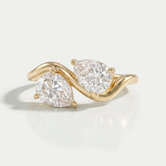 Two Stone Pear Diamond Wave Engagement Ring Ring