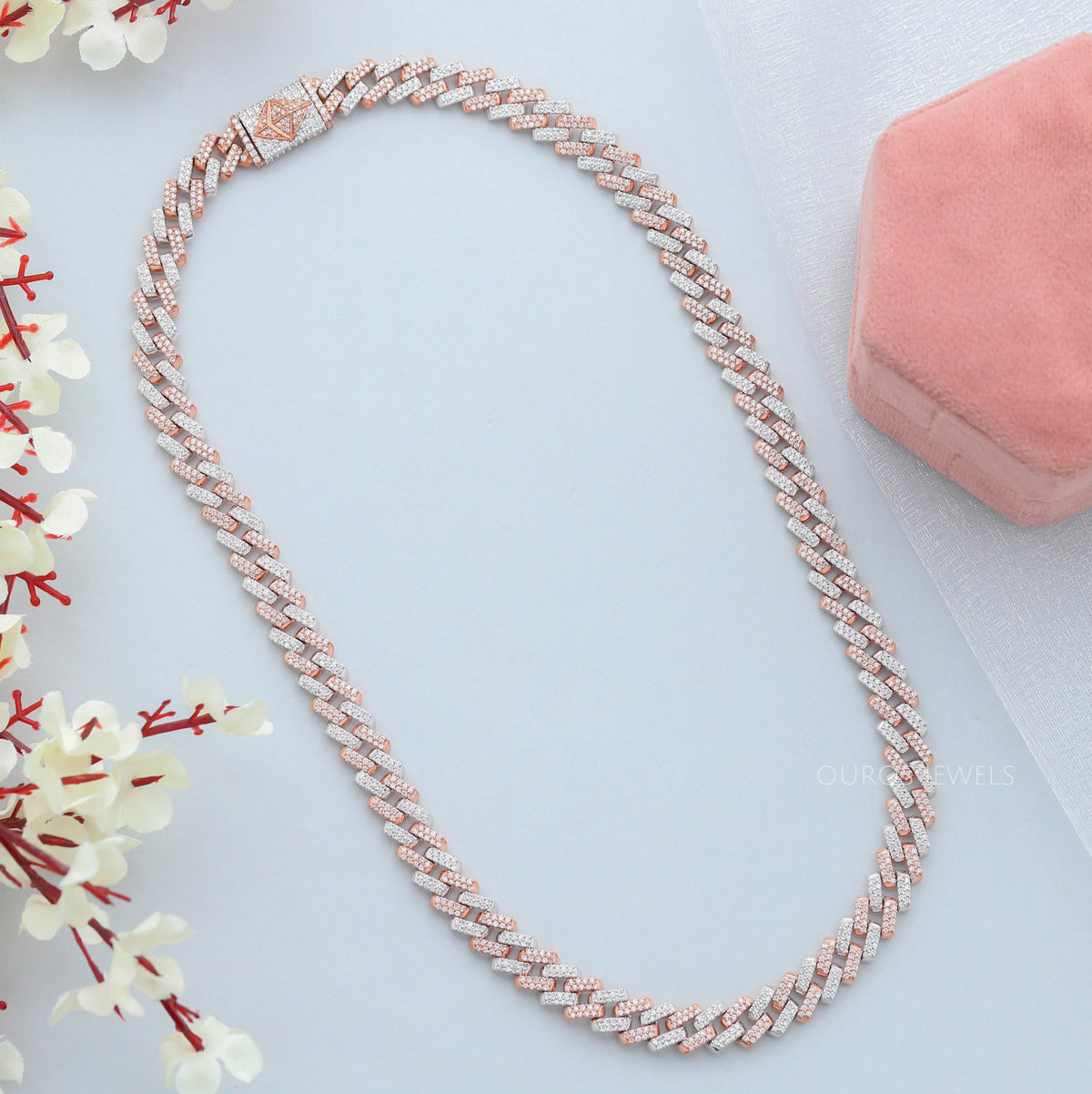 Two Tone Round Cut Miami Cuban Chain Men's Necklace
