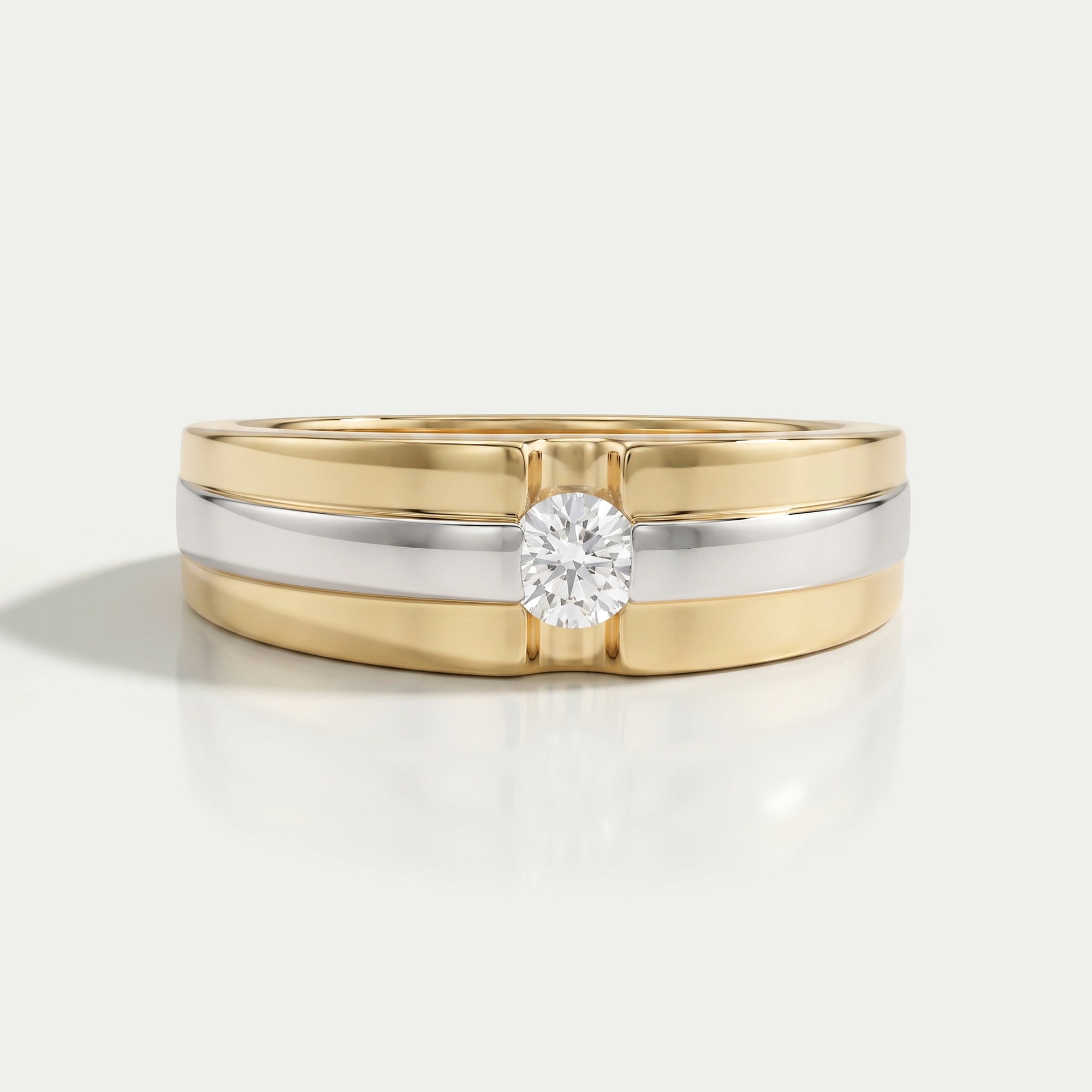 Two-Tone Round Diamond Solitaire Men's Ring