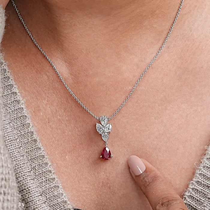 Pear Cut Ruby Drop Necklace