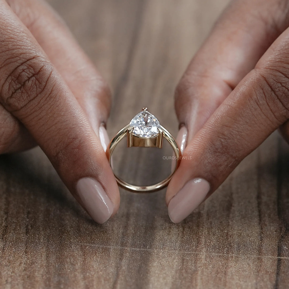 V Shape Pear Cut Lab Diamond Solitaire Engagement Ring Rings