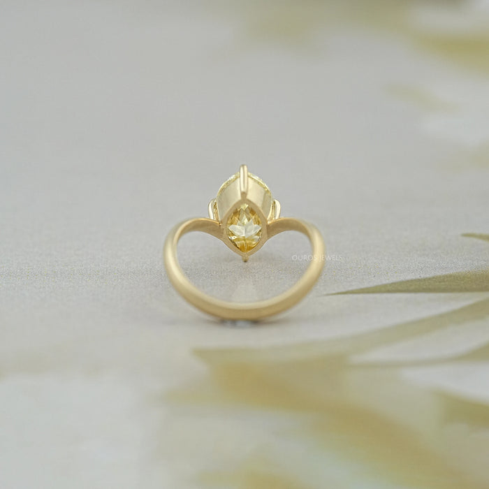 Yellow Old Mine Marquise Diamond V Shape Solitaire Ring