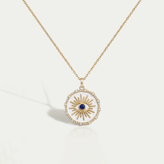 Antique Round Diamond Evil Eye Pendant Necklaces